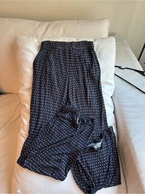 H&M Navy Wide-Leg Pants with Gold Dot Print